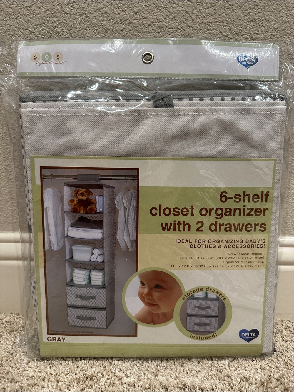 Delta Gray 6-Shelf Closet Organizer with Two Fabric Drawers